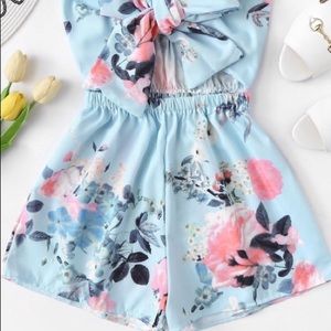 Tie front floral print cami romper